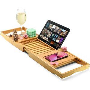 Luxury Foldable Bathtub Tray Caddy  Waterproof Wooden Bath Organizer for Wine